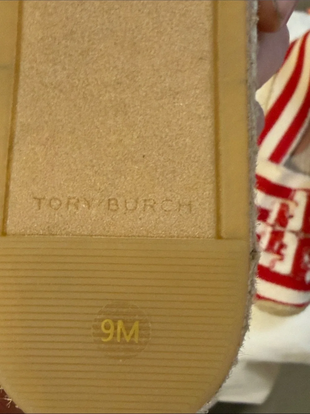 Tory Burch Red and Cream Striped Espadrille Slip-On